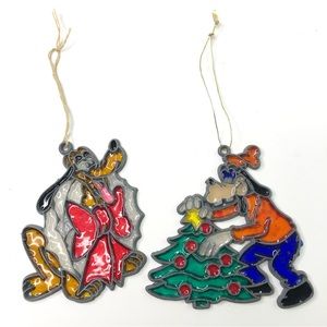 Vintage Disney Pluto Goofy Stained Glass Christmas Tree Ornaments Holiday Decor
